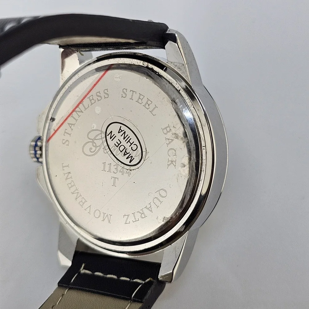 44MM Men's Minimalist Watch Black Dial Black Faux Leather Bands New Battery‎